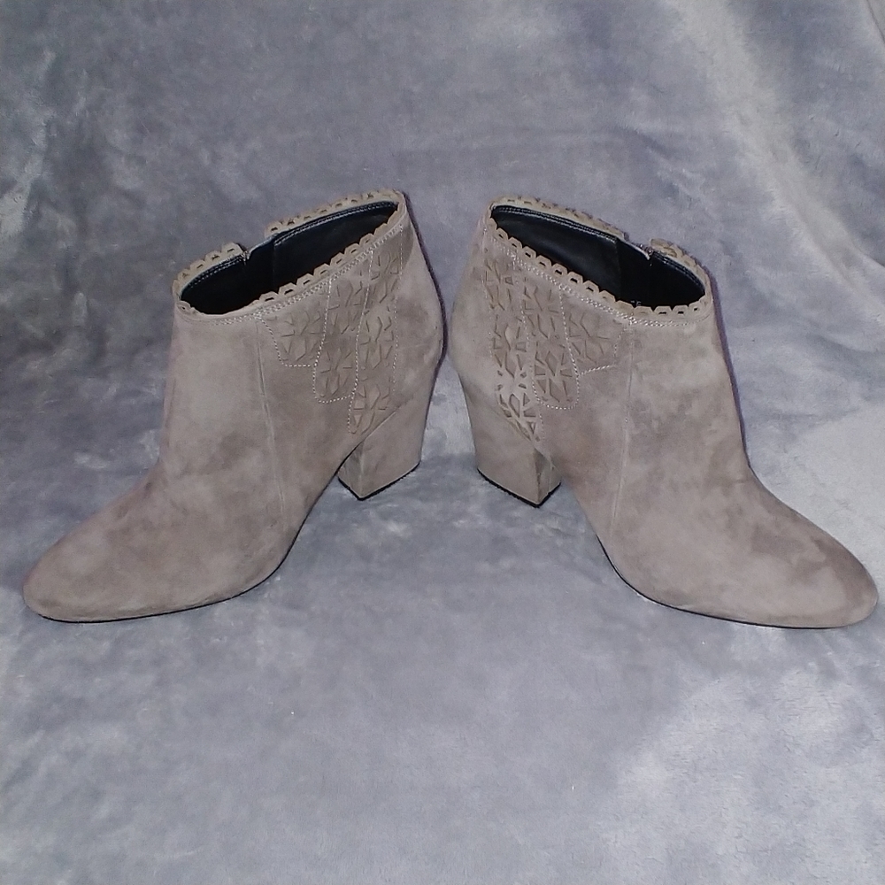 Franco Sarto Suede Fairy Laser Cut Heeled Bootie